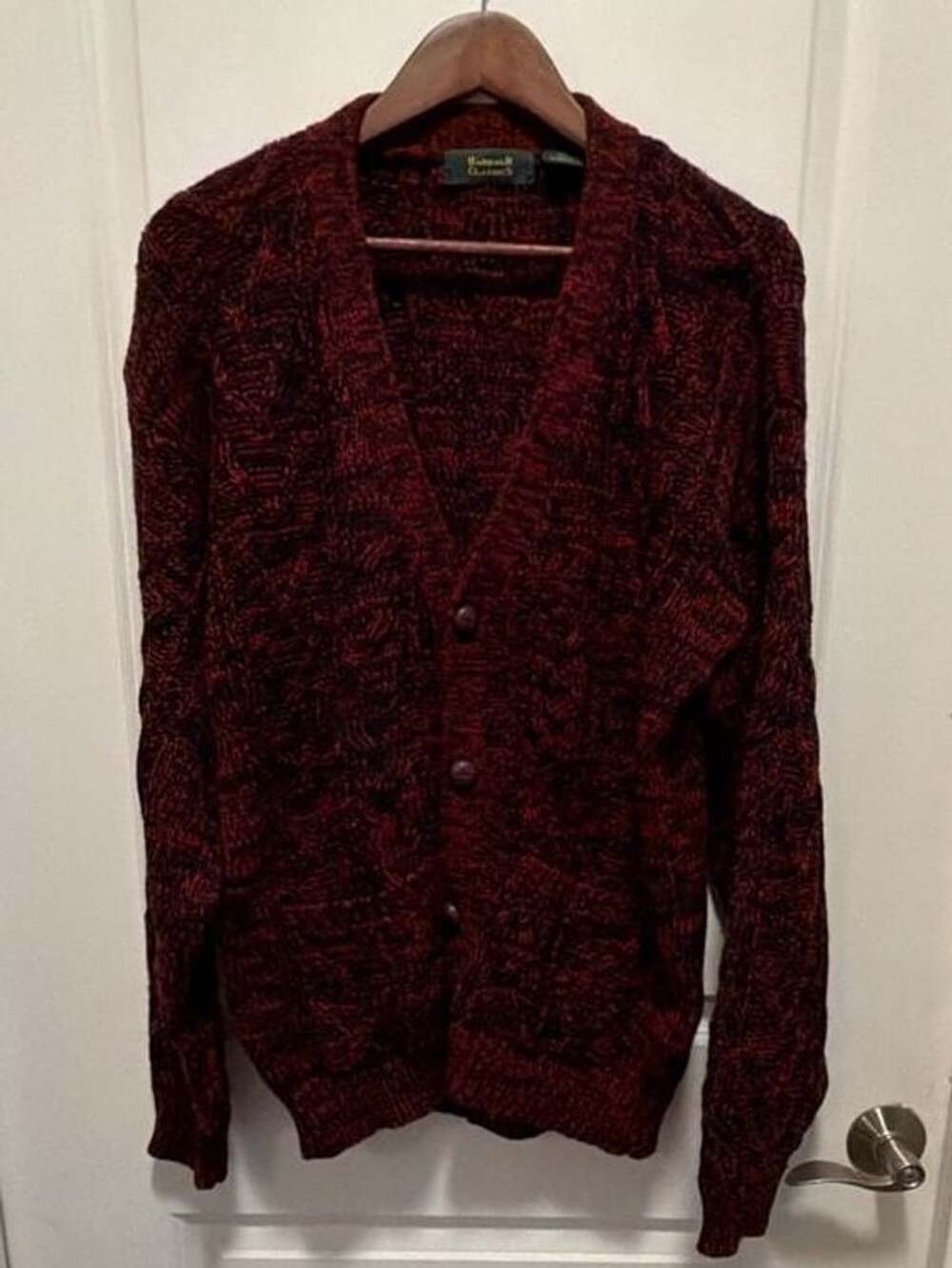 Harbour Classics Vintage Red and Black Knit Button Cardigan Sweater Medium